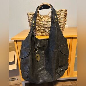 Fossil Brown Leather Hobo Bag Slouchy Shoulder Purse Boho Everyday